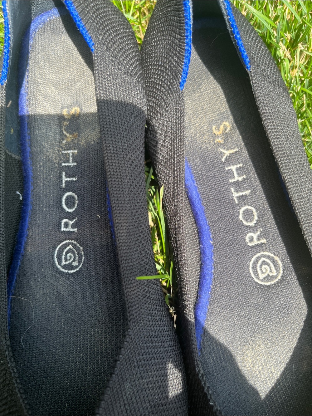 Rothy's Black Knit Pointed Toe Flats with Blue Trim 7 - Picture 3 of 5
